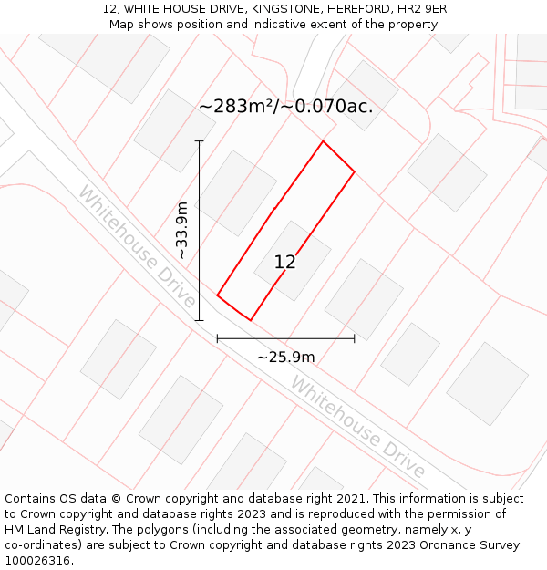 12, WHITE HOUSE DRIVE, KINGSTONE, HEREFORD, HR2 9ER: Plot and title map