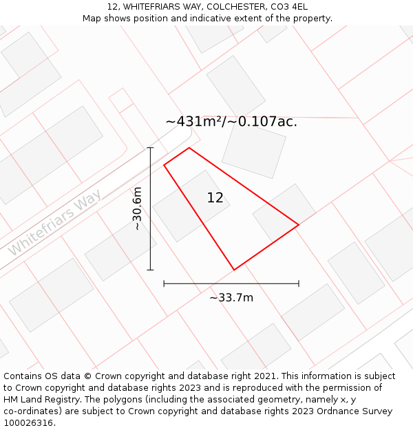 12, WHITEFRIARS WAY, COLCHESTER, CO3 4EL: Plot and title map