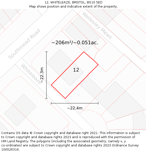 12, WHITELEAZE, BRISTOL, BS10 5ED: Plot and title map