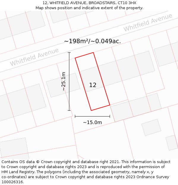 12, WHITFIELD AVENUE, BROADSTAIRS, CT10 3HX: Plot and title map