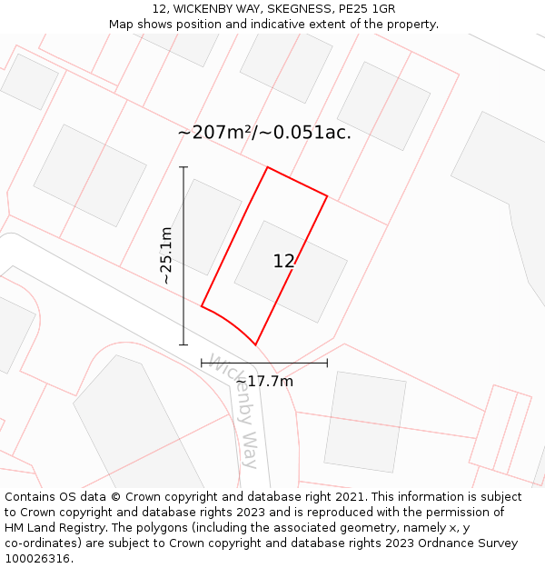 12, WICKENBY WAY, SKEGNESS, PE25 1GR: Plot and title map