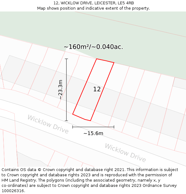 12, WICKLOW DRIVE, LEICESTER, LE5 4RB: Plot and title map