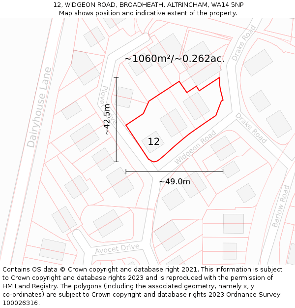 12, WIDGEON ROAD, BROADHEATH, ALTRINCHAM, WA14 5NP: Plot and title map