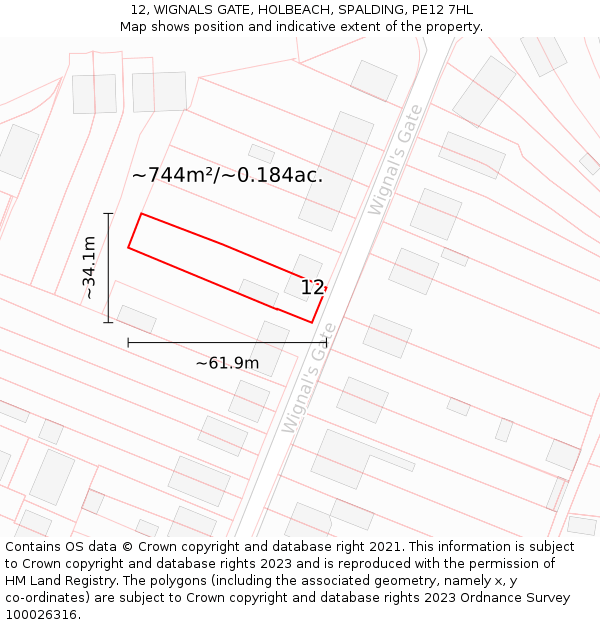 12, WIGNALS GATE, HOLBEACH, SPALDING, PE12 7HL: Plot and title map