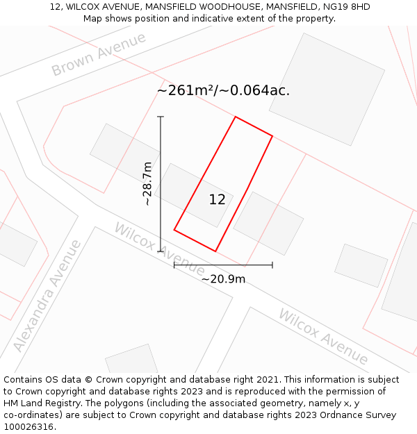 12, WILCOX AVENUE, MANSFIELD WOODHOUSE, MANSFIELD, NG19 8HD: Plot and title map