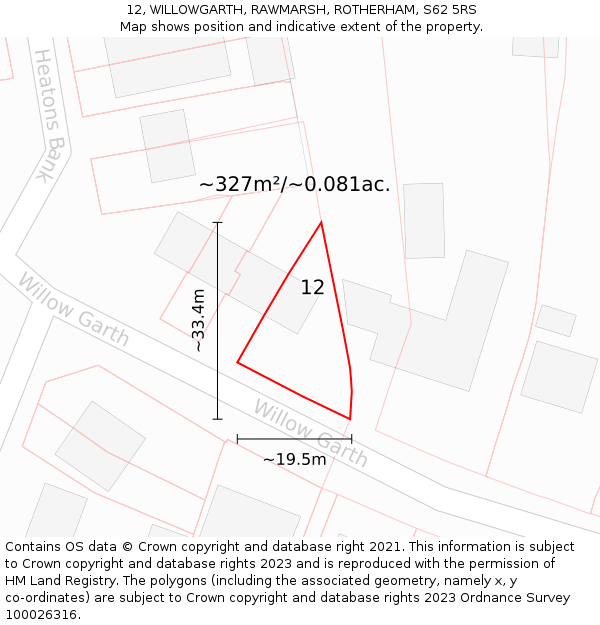 12, WILLOWGARTH, RAWMARSH, ROTHERHAM, S62 5RS: Plot and title map