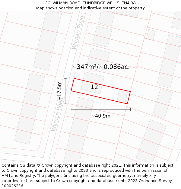 12, WILMAN ROAD, TUNBRIDGE WELLS, TN4 9AJ: Plot and title map