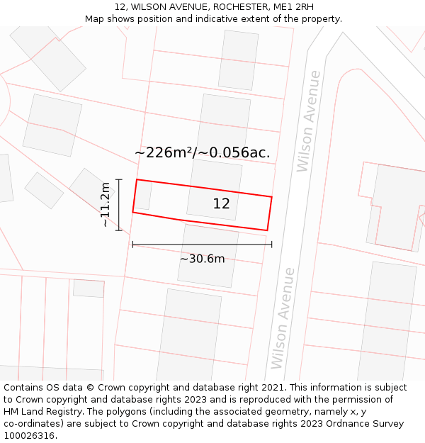 12, WILSON AVENUE, ROCHESTER, ME1 2RH: Plot and title map