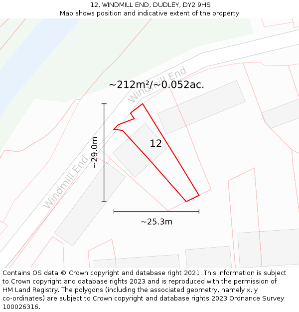 12, WINDMILL END, DUDLEY, DY2 9HS: Plot and title map