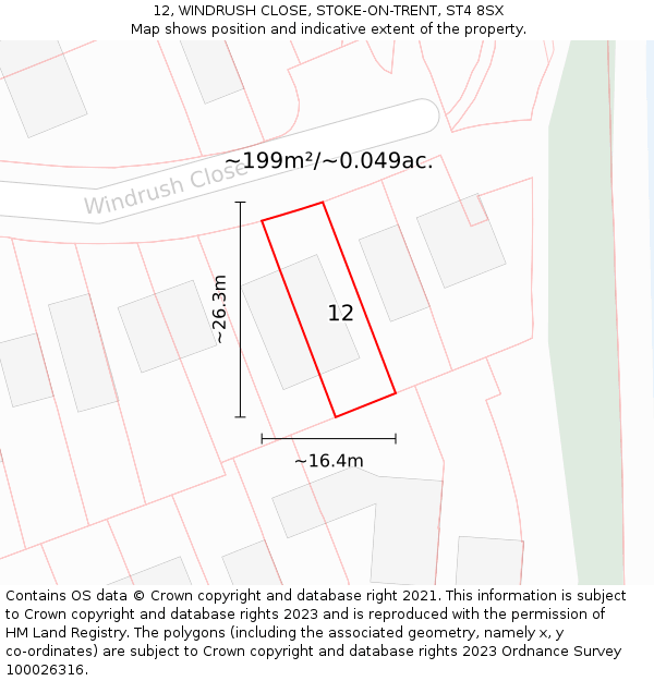 12, WINDRUSH CLOSE, STOKE-ON-TRENT, ST4 8SX: Plot and title map