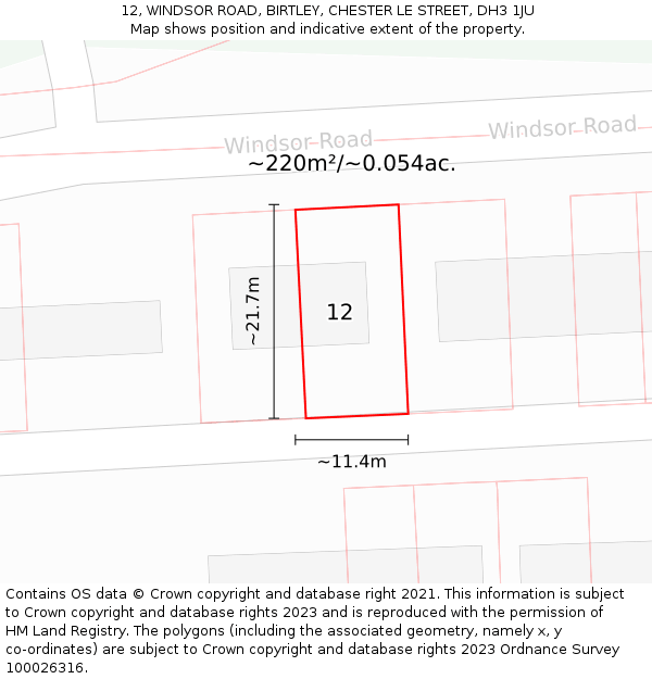 12, WINDSOR ROAD, BIRTLEY, CHESTER LE STREET, DH3 1JU: Plot and title map