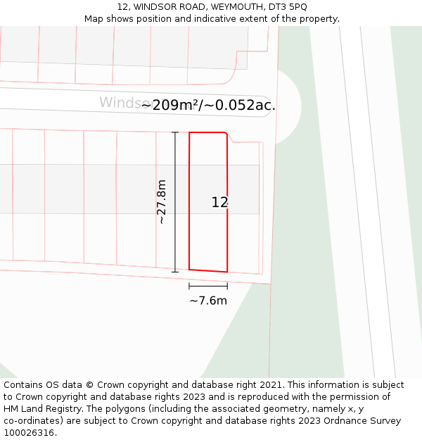 12, WINDSOR ROAD, WEYMOUTH, DT3 5PQ: Plot and title map