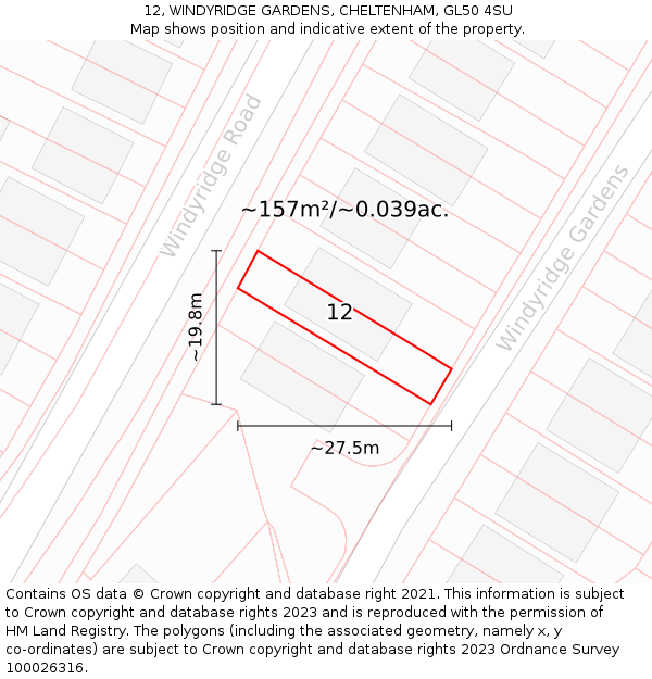 12, WINDYRIDGE GARDENS, CHELTENHAM, GL50 4SU: Plot and title map