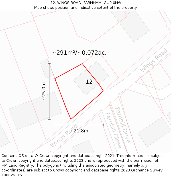 12, WINGS ROAD, FARNHAM, GU9 0HW: Plot and title map