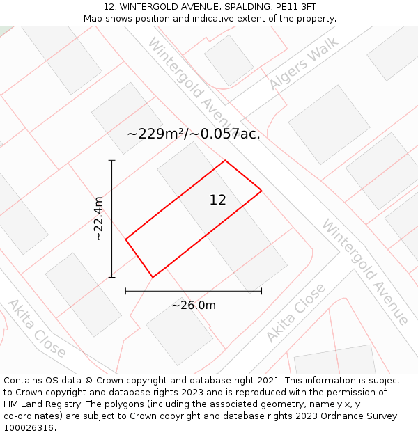 12, WINTERGOLD AVENUE, SPALDING, PE11 3FT: Plot and title map