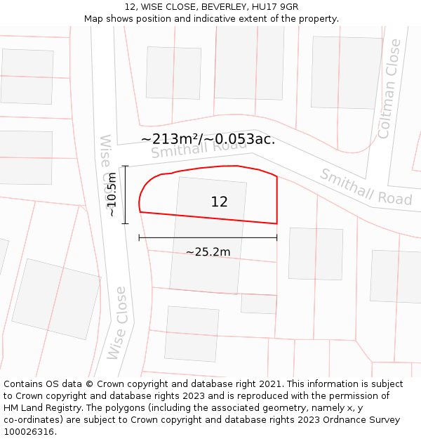 12, WISE CLOSE, BEVERLEY, HU17 9GR: Plot and title map