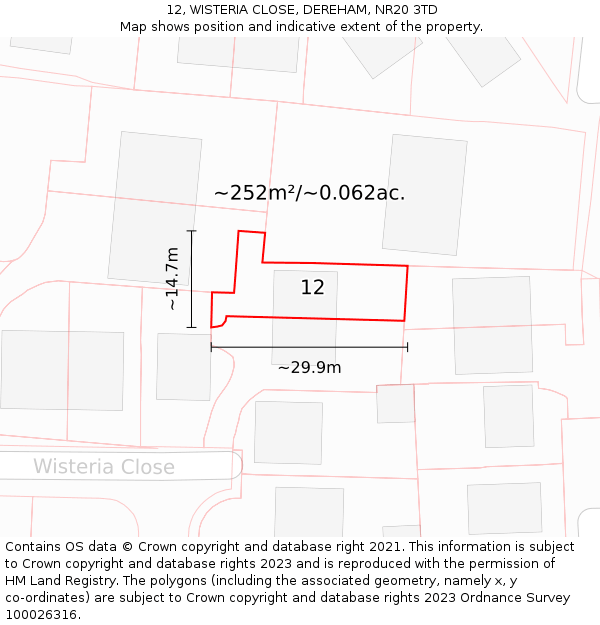 12, WISTERIA CLOSE, DEREHAM, NR20 3TD: Plot and title map