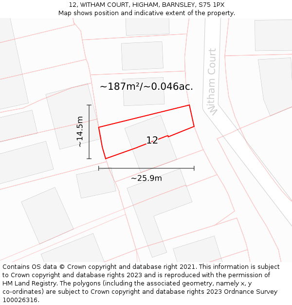 12, WITHAM COURT, HIGHAM, BARNSLEY, S75 1PX: Plot and title map