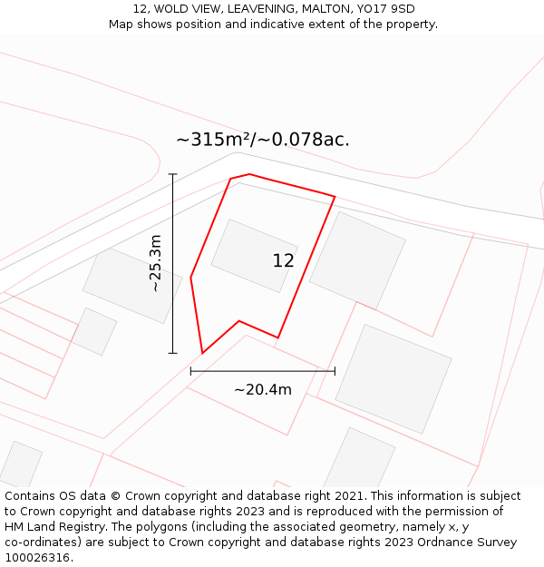 12, WOLD VIEW, LEAVENING, MALTON, YO17 9SD: Plot and title map