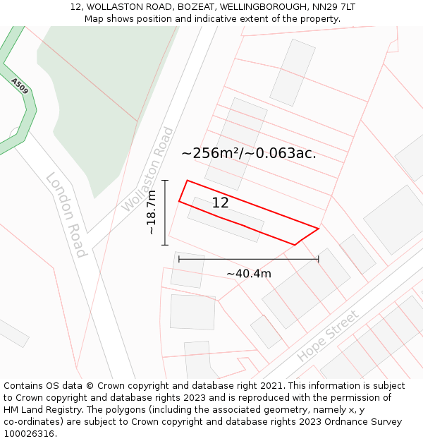 12, WOLLASTON ROAD, BOZEAT, WELLINGBOROUGH, NN29 7LT: Plot and title map