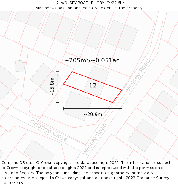 12, WOLSEY ROAD, RUGBY, CV22 6LN: Plot and title map