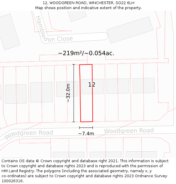 12, WOODGREEN ROAD, WINCHESTER, SO22 6LH: Plot and title map