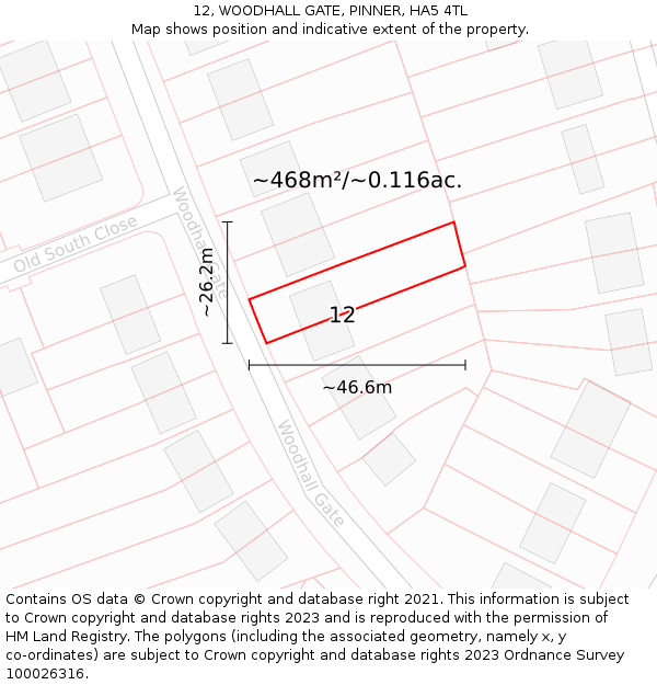 12, WOODHALL GATE, PINNER, HA5 4TL: Plot and title map