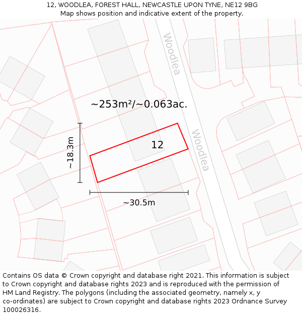 12, WOODLEA, FOREST HALL, NEWCASTLE UPON TYNE, NE12 9BG: Plot and title map