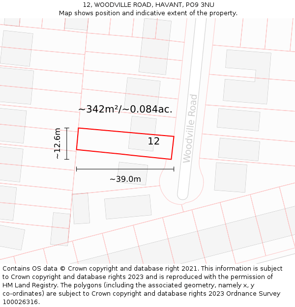 12, WOODVILLE ROAD, HAVANT, PO9 3NU: Plot and title map