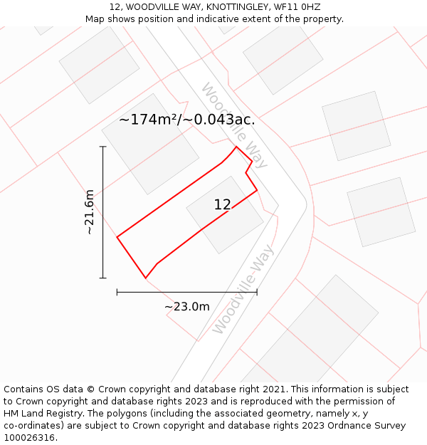 12, WOODVILLE WAY, KNOTTINGLEY, WF11 0HZ: Plot and title map