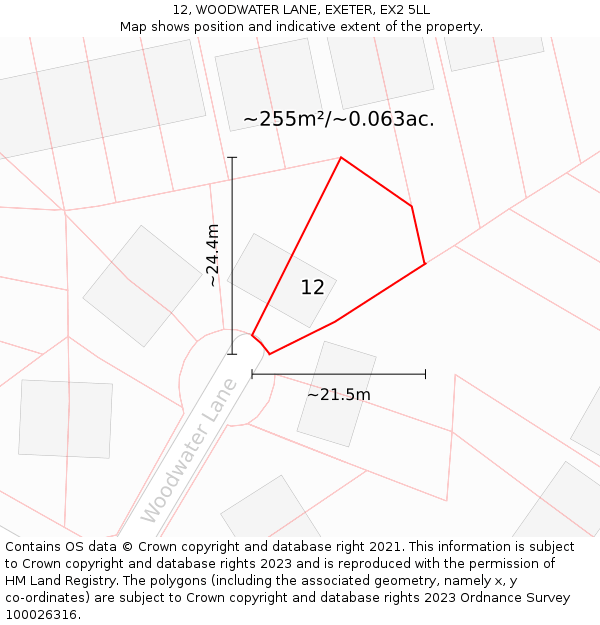 12, WOODWATER LANE, EXETER, EX2 5LL: Plot and title map