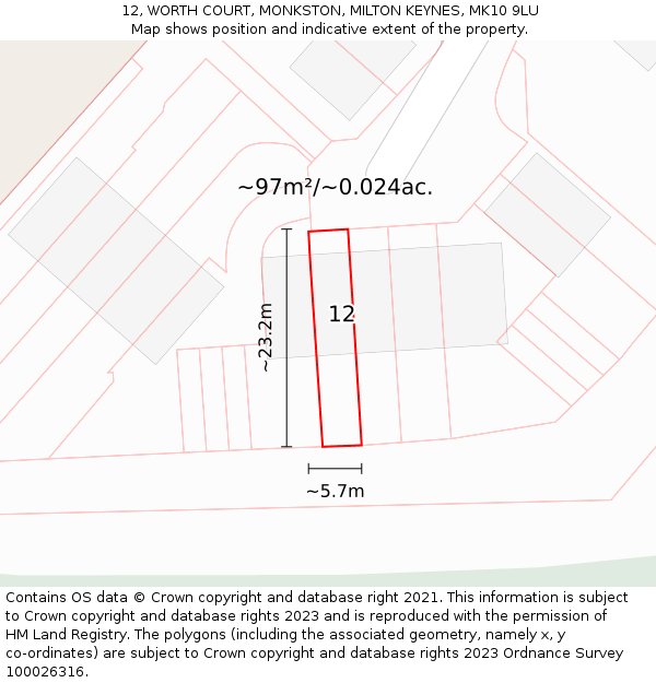 12, WORTH COURT, MONKSTON, MILTON KEYNES, MK10 9LU: Plot and title map