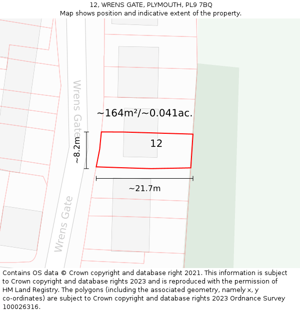 12, WRENS GATE, PLYMOUTH, PL9 7BQ: Plot and title map