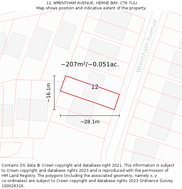 12, WRENTHAM AVENUE, HERNE BAY, CT6 7UU: Plot and title map