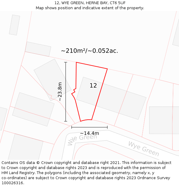 12, WYE GREEN, HERNE BAY, CT6 5UF: Plot and title map