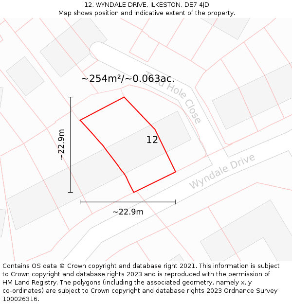 12, WYNDALE DRIVE, ILKESTON, DE7 4JD: Plot and title map