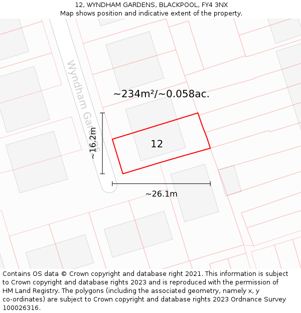 12, WYNDHAM GARDENS, BLACKPOOL, FY4 3NX: Plot and title map