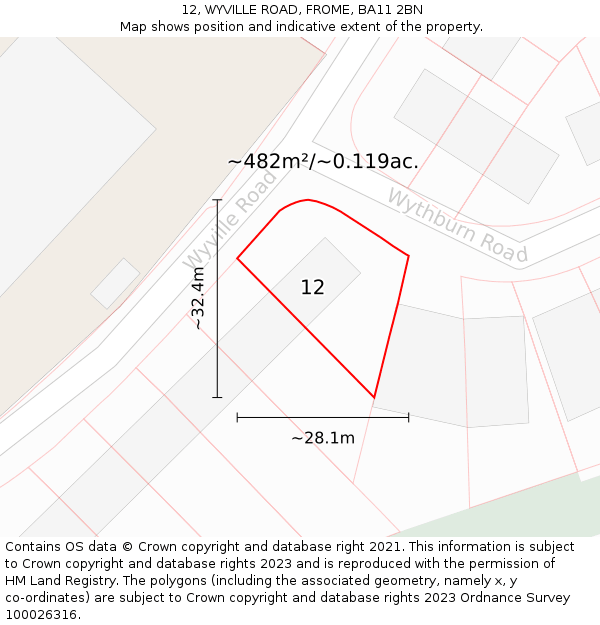 12, WYVILLE ROAD, FROME, BA11 2BN: Plot and title map