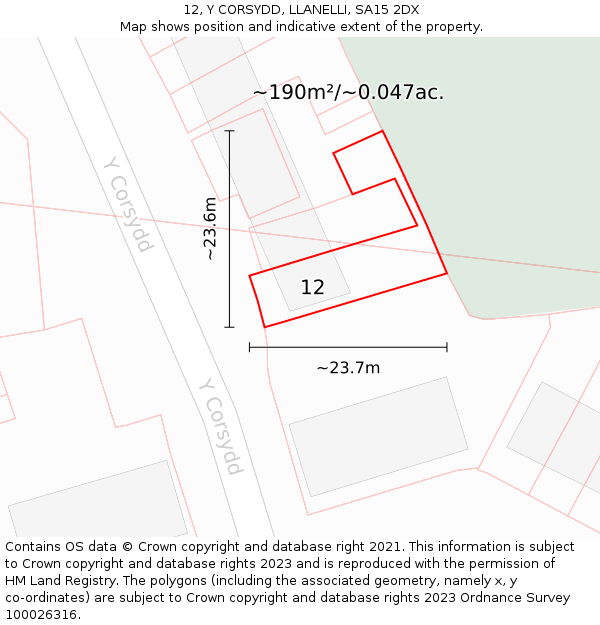 12, Y CORSYDD, LLANELLI, SA15 2DX: Plot and title map