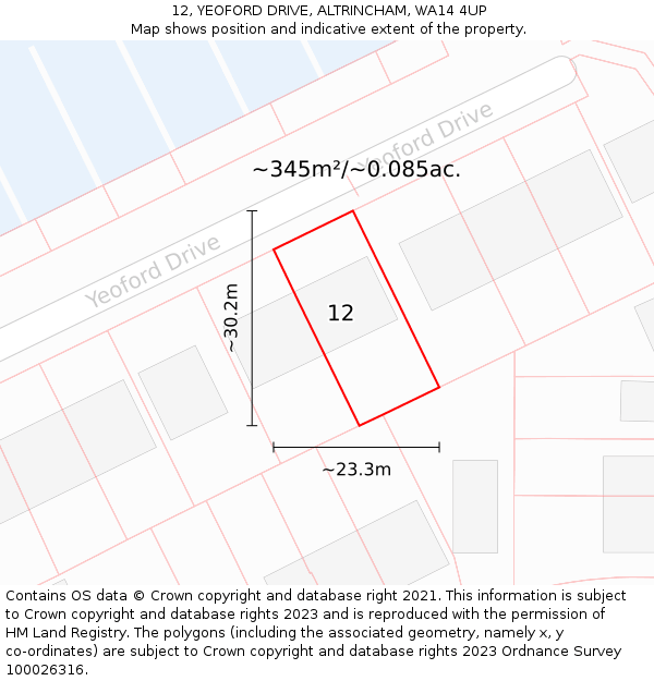 12, YEOFORD DRIVE, ALTRINCHAM, WA14 4UP: Plot and title map