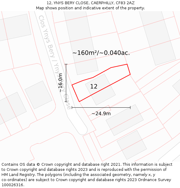 12, YNYS BERY CLOSE, CAERPHILLY, CF83 2AZ: Plot and title map