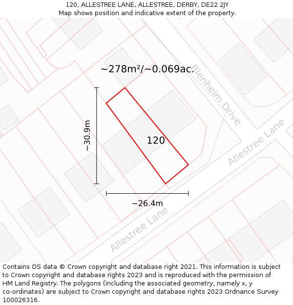 120, ALLESTREE LANE, ALLESTREE, DERBY, DE22 2JY: Plot and title map