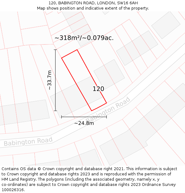 120, BABINGTON ROAD, LONDON, SW16 6AH: Plot and title map