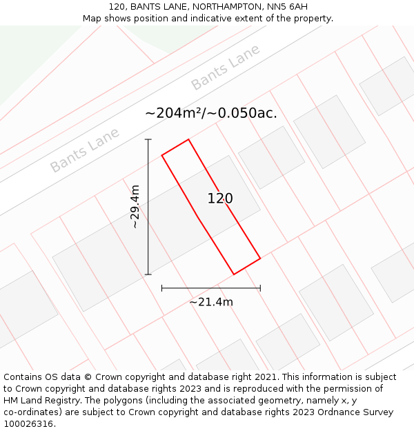 120, BANTS LANE, NORTHAMPTON, NN5 6AH: Plot and title map