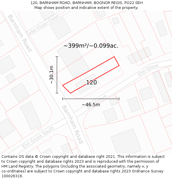 120, BARNHAM ROAD, BARNHAM, BOGNOR REGIS, PO22 0EH: Plot and title map