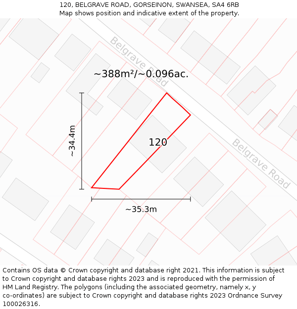 120, BELGRAVE ROAD, GORSEINON, SWANSEA, SA4 6RB: Plot and title map