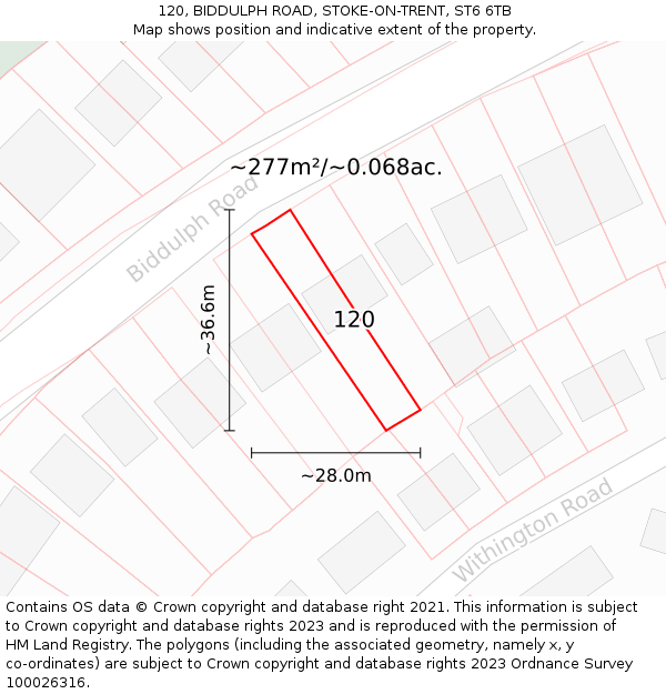 120, BIDDULPH ROAD, STOKE-ON-TRENT, ST6 6TB: Plot and title map