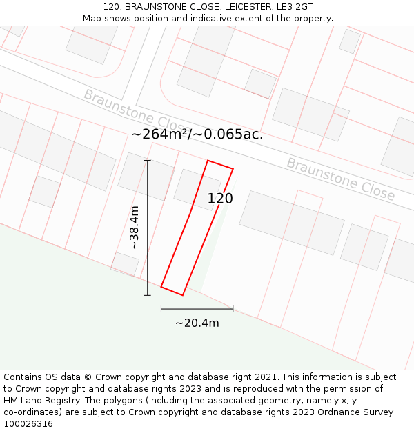 120, BRAUNSTONE CLOSE, LEICESTER, LE3 2GT: Plot and title map