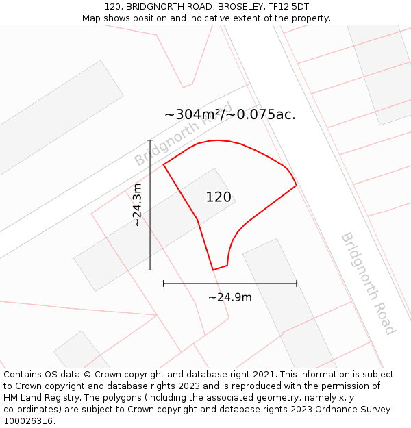 120, BRIDGNORTH ROAD, BROSELEY, TF12 5DT: Plot and title map