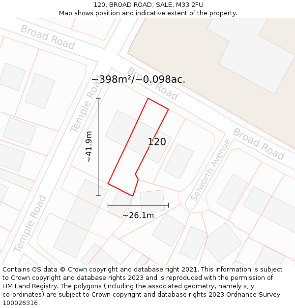 120, BROAD ROAD, SALE, M33 2FU: Plot and title map